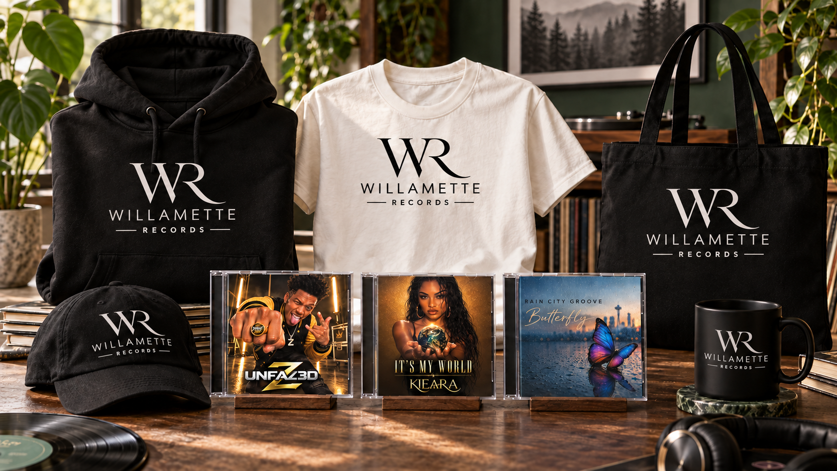 Willamette Records apparel, accessories and CDs by Unfaz3d, Kieara and Rain City Groove